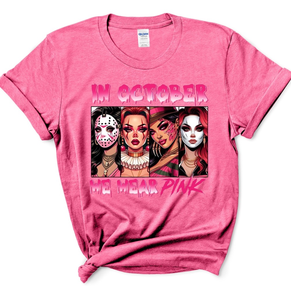 Pink Graphic Tee with Bold Design “IN OCTOBER WE WEAR PINK”